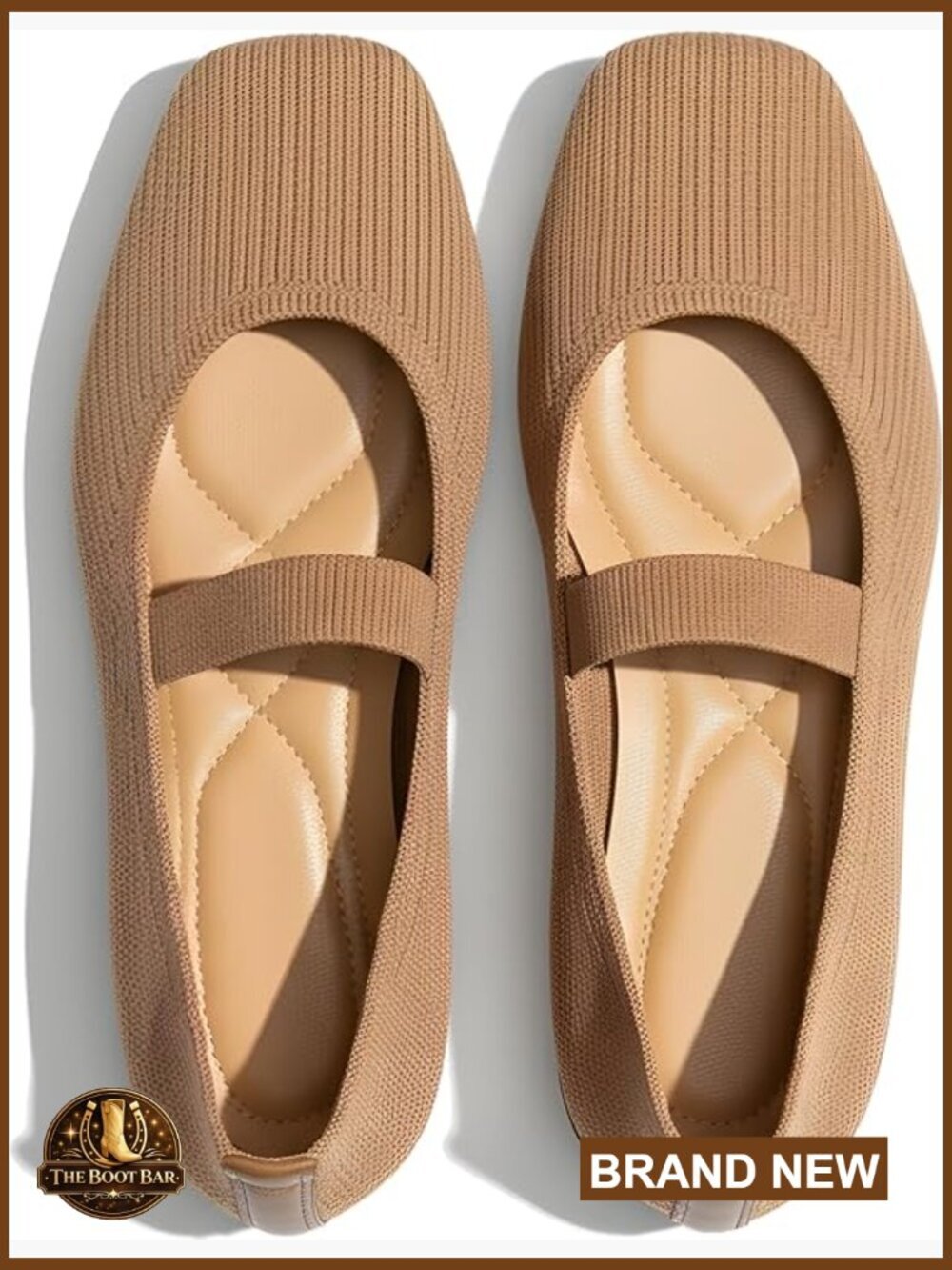 Sq Toe Knit Ballet Flats Elastic Strap Lightweight Breathable